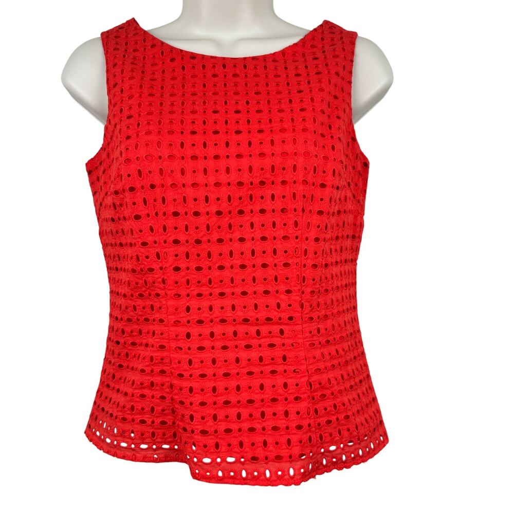 Boden Vanda Broderie Sleeveless Eyelet Top Blouse Red 2 Classic Resort Feminine